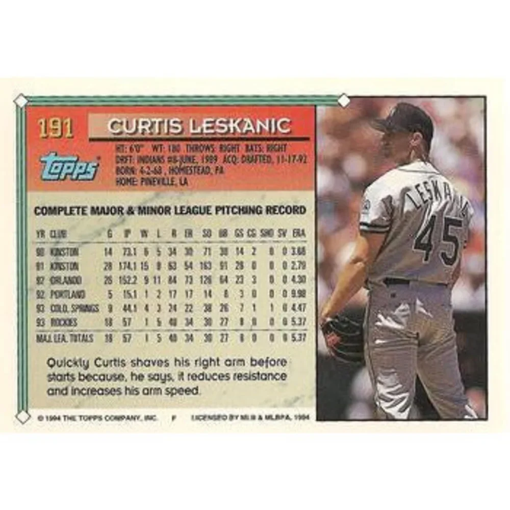 1994 Topps Curtis Leskanic # 191 Colorado Rockies